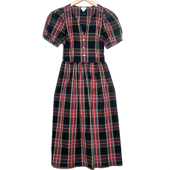 J. Crew Stewert Tartan Puff Sleeved Midi Dress - Picture 2 of 10